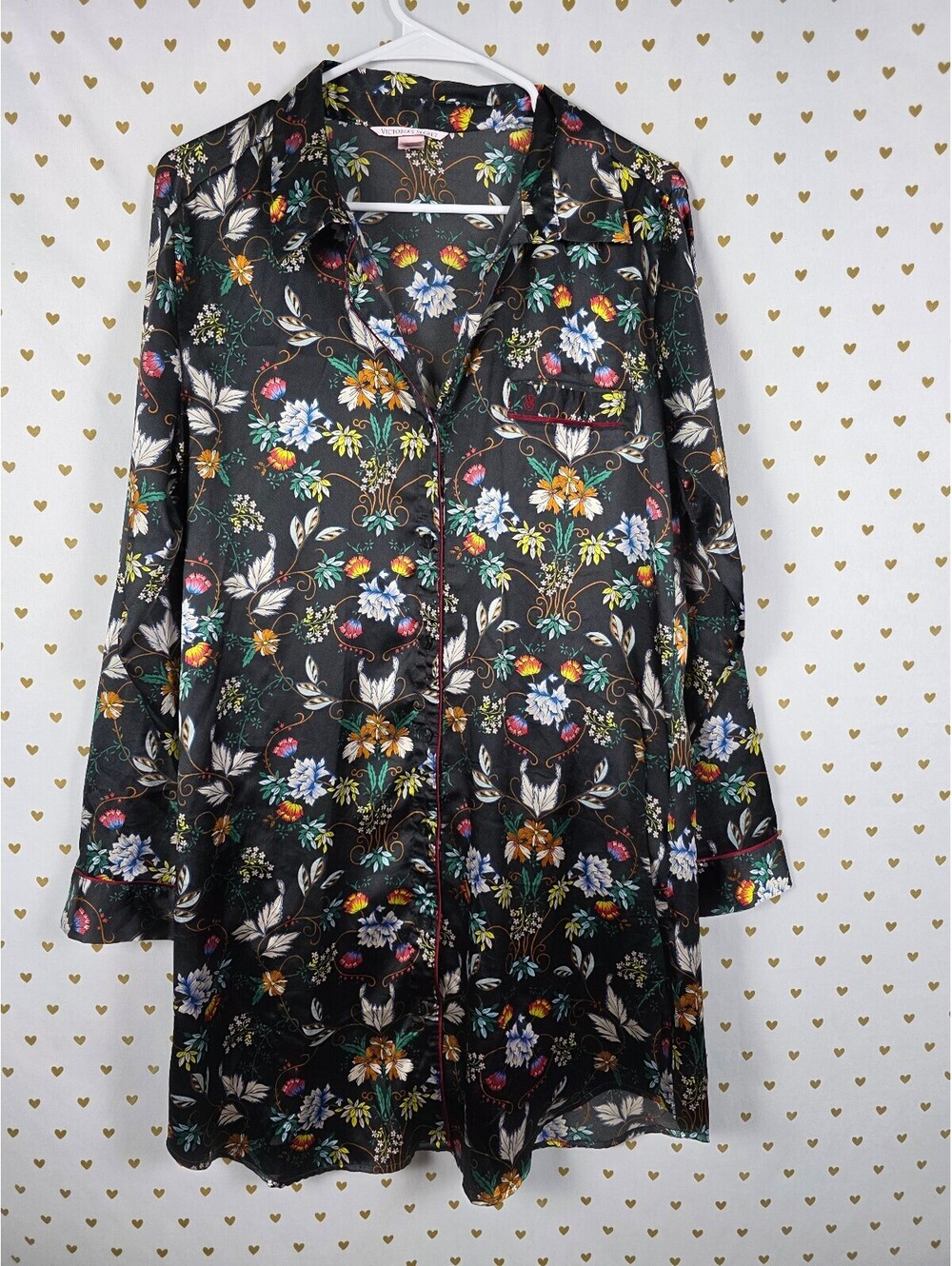 Victorias Secret Satin Floral Sleep Shirt Nightgown Button Front Pajama Dress M